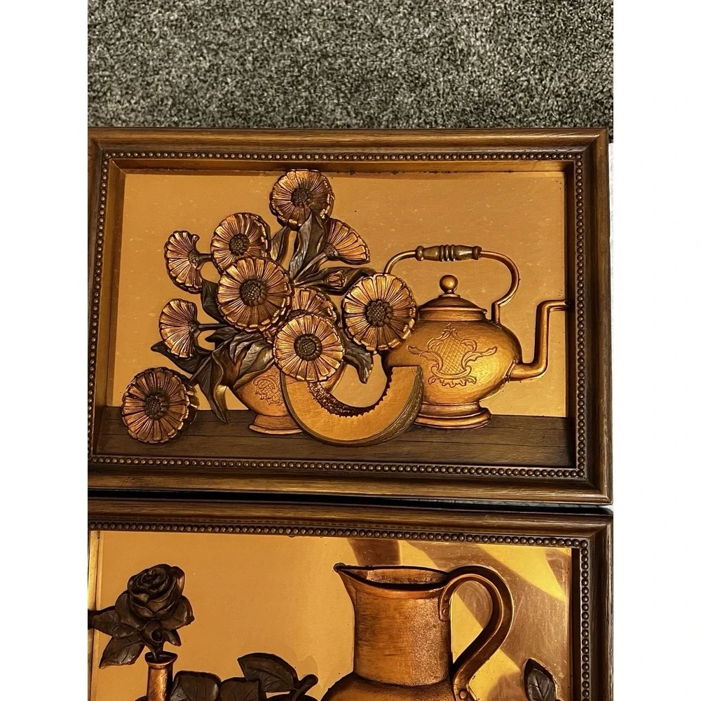 Vtg Coppercraft Guild 3D Copper Art Wall Hanging Kitchen Farm Cottage MCM Pair